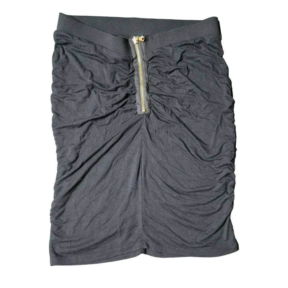 Moda International Skirt Small Black Rear Zipper‎ Ruched Fitted Knit Party